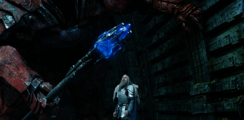 Is that a Transformer as Merlin? With Arthur? Is this the whole Arthur will return myth? (Transformers: The Last Knight, Paramount)
